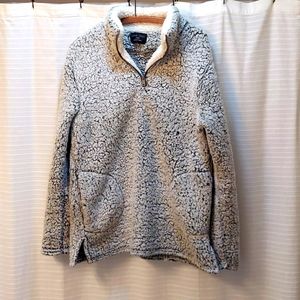 Gray and white fleece zip sweater w/ pockets sz L